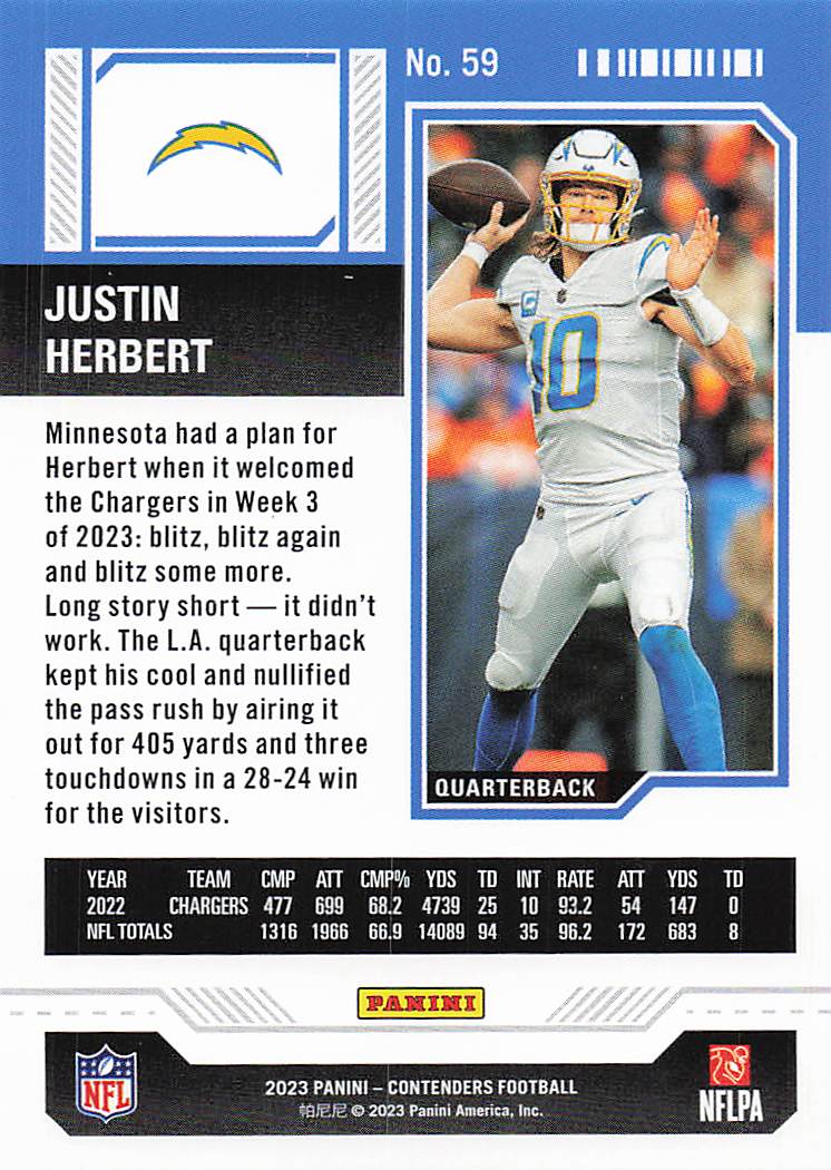 2023 Panini Contenders Football Justin Herbert #59