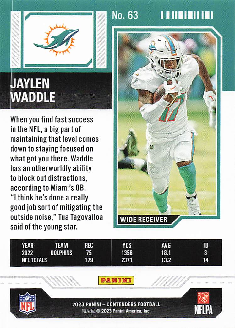 2023 Panini Contenders Football Jaylen Waddle #63