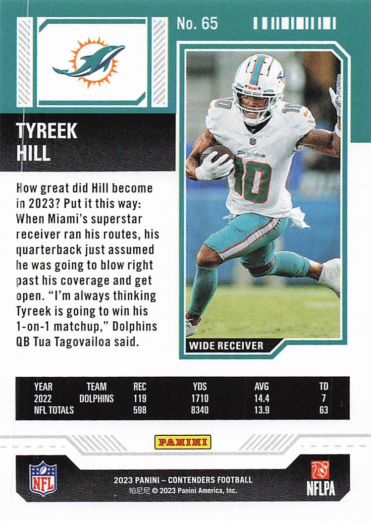 2023 Panini Contenders Football Tyreek Hill #65