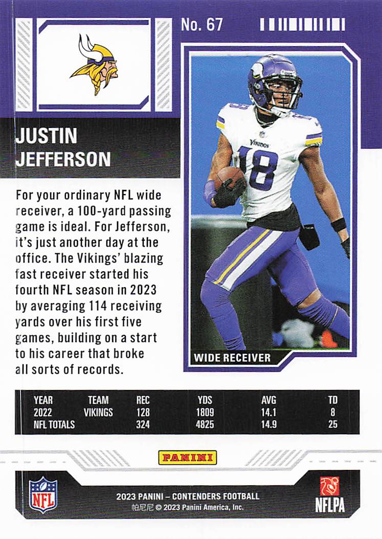 2023 Panini Contenders Football Justin Jefferson #67