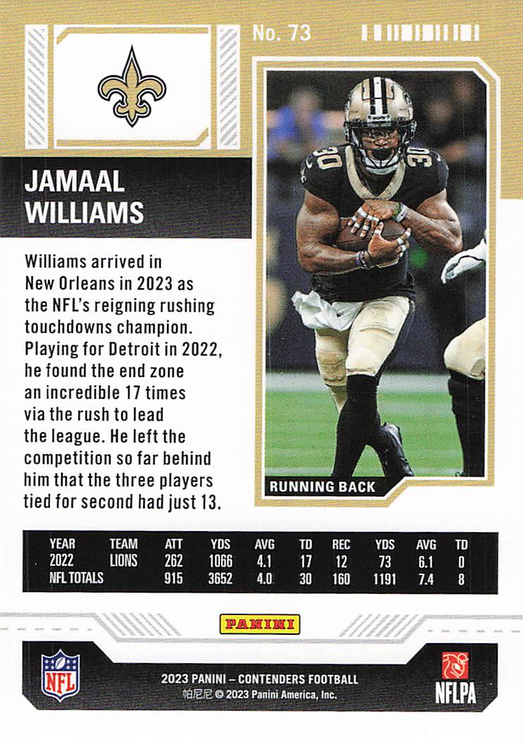 2023 Panini Contenders Football Jamaal Williams #73