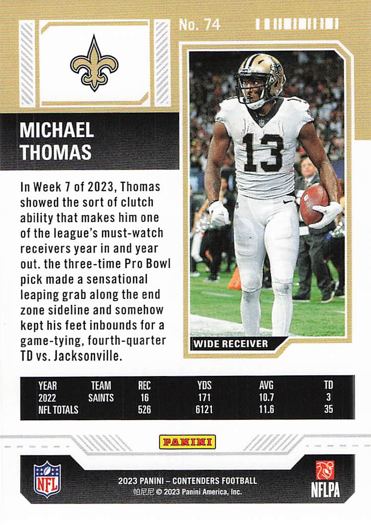 2023 Panini Contenders Football Michael Thomas #74
