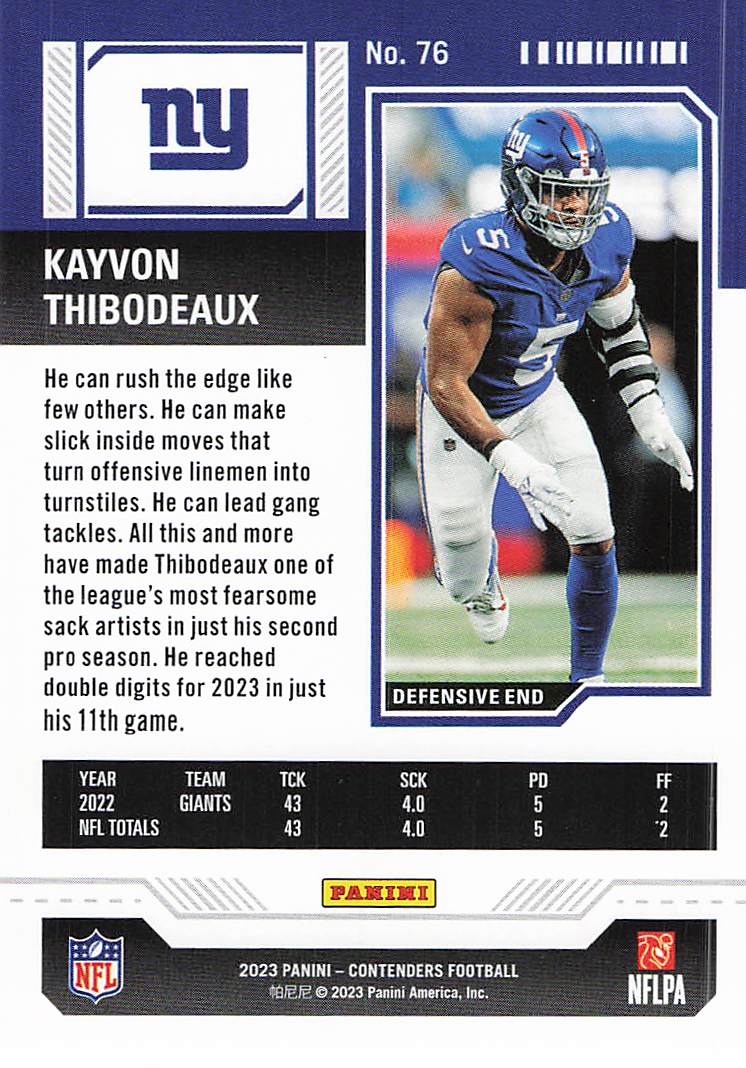2023 Panini Contenders Football Kayvon Thibodeaux #76
