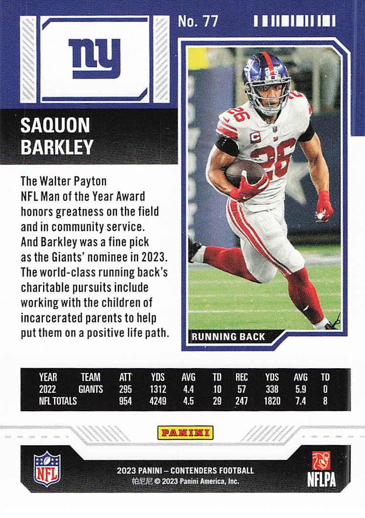 2023 Panini Contenders Football Saquon Barkley #77