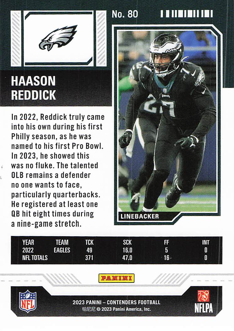2023 Panini Contenders Football Haason Reddick #80