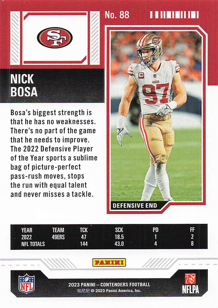 2023 Panini Contenders Football Nick Bosa #88