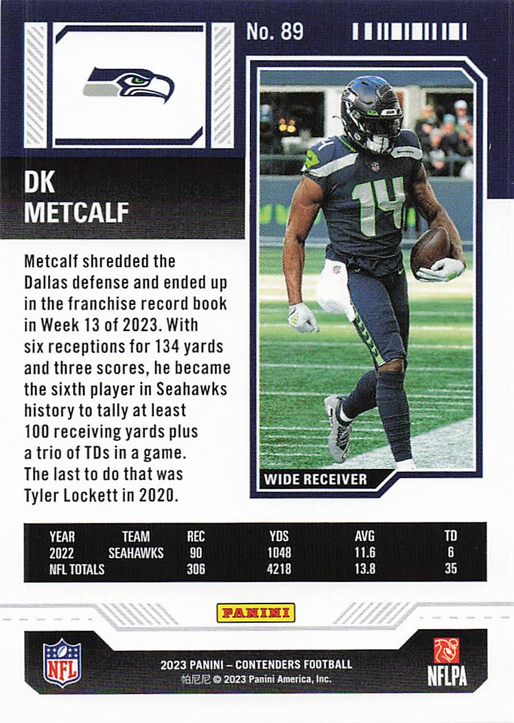 2023 Panini Contenders Football DK Metcalf #89
