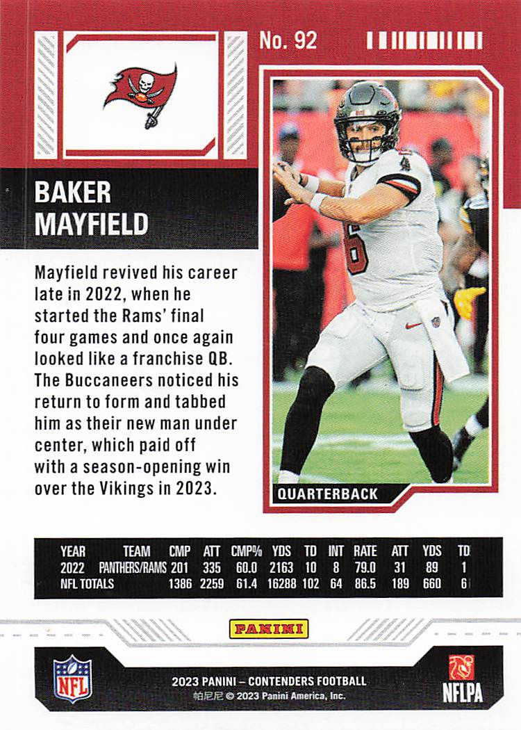 2023 Panini Contenders Football Baker Mayfield #92