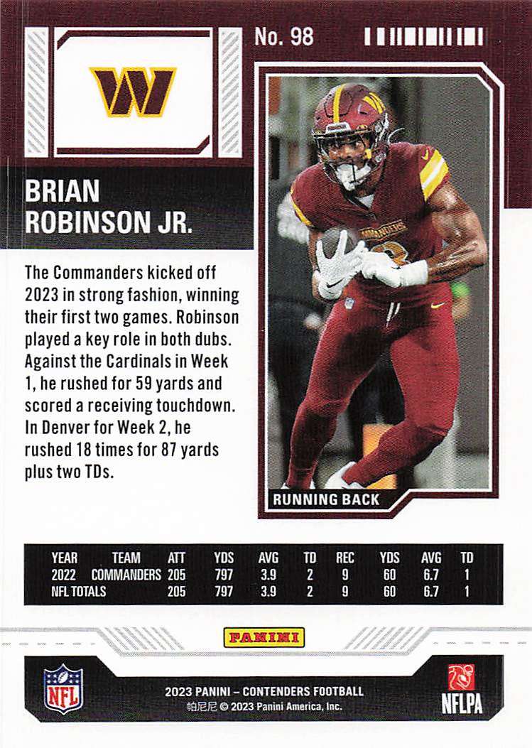 2023 Panini Contenders Football Brian Robinson Jr. #98