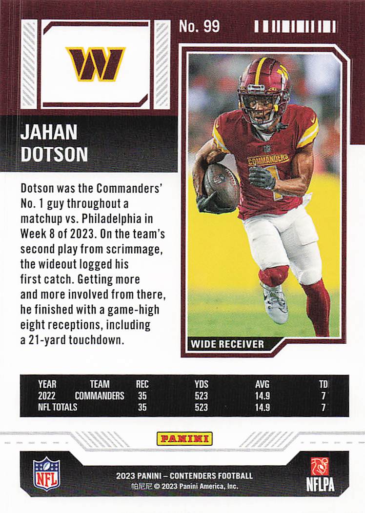 2023 Panini Contenders Football Jahan Dotson #99