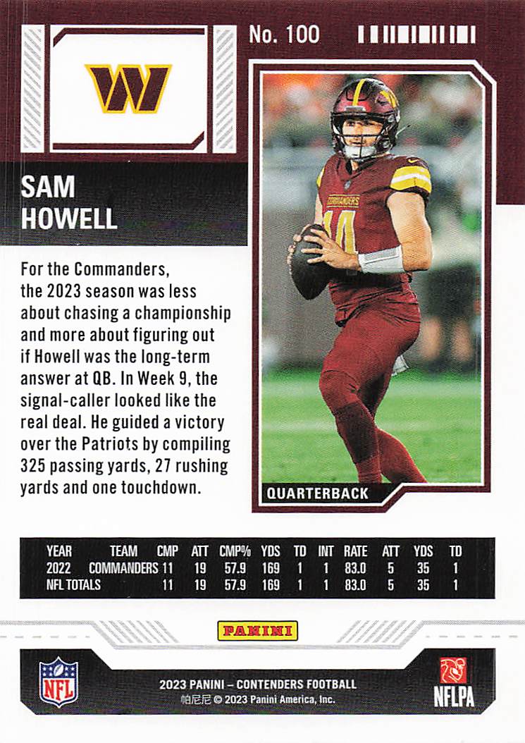 2023 Panini Contenders Football Sam Howell #100
