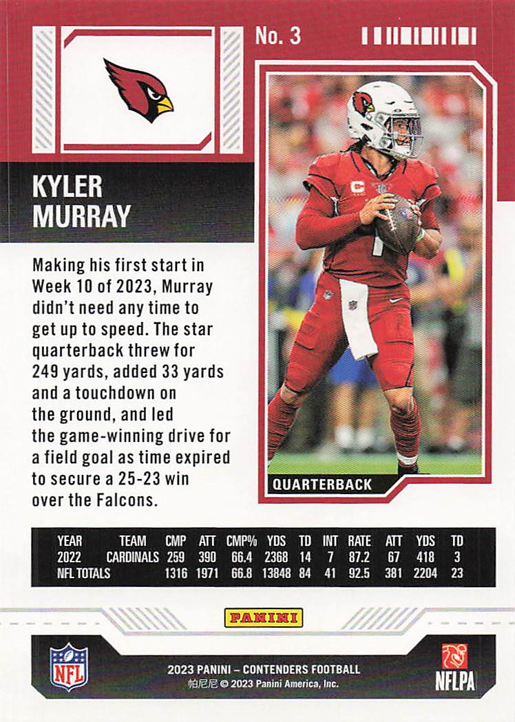 2023 Panini Contenders Game Ticket Red Kyler Murray #3