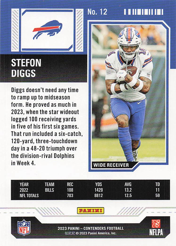 2023 Panini Contenders Game Ticket Red Stefon Diggs #12