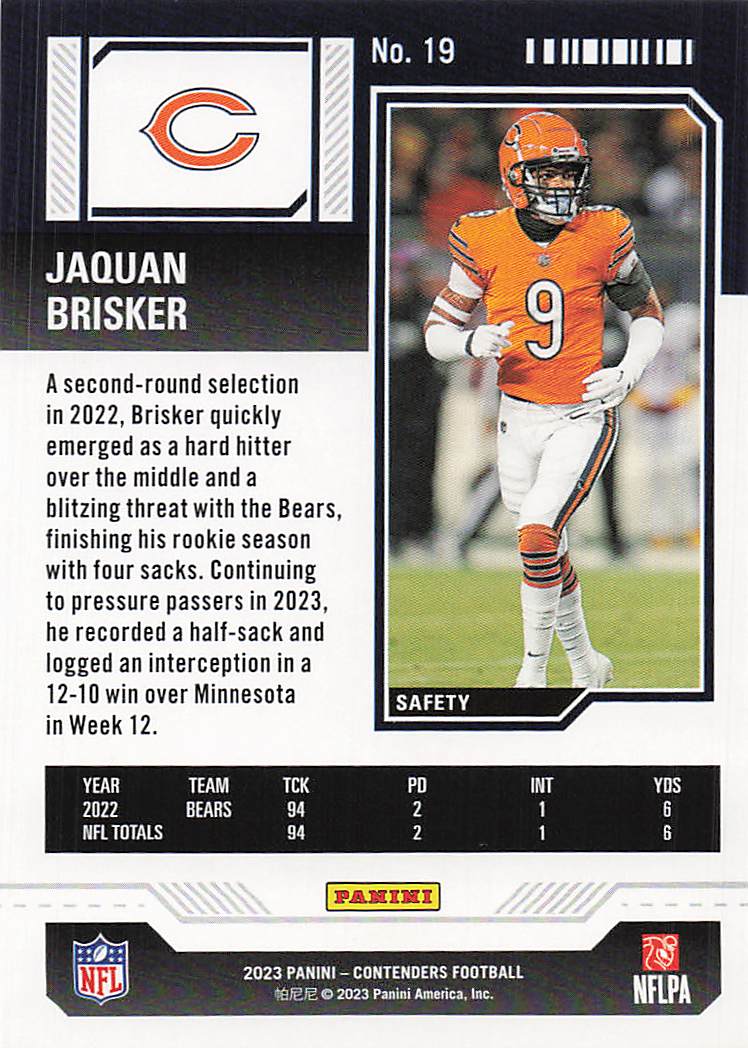 2023 Panini Contenders Game Ticket Red Jaquan Brisker #19
