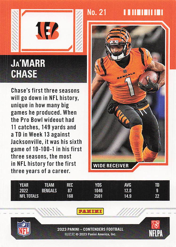2023 Panini Contenders Game Ticket Red Ja'Marr Chase #21