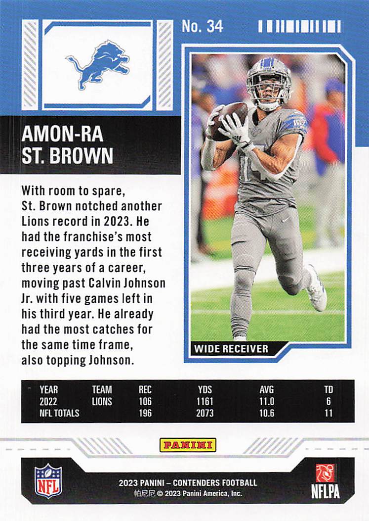 2023 Panini Contenders Game Ticket Red Amon-Ra St. Brown #34