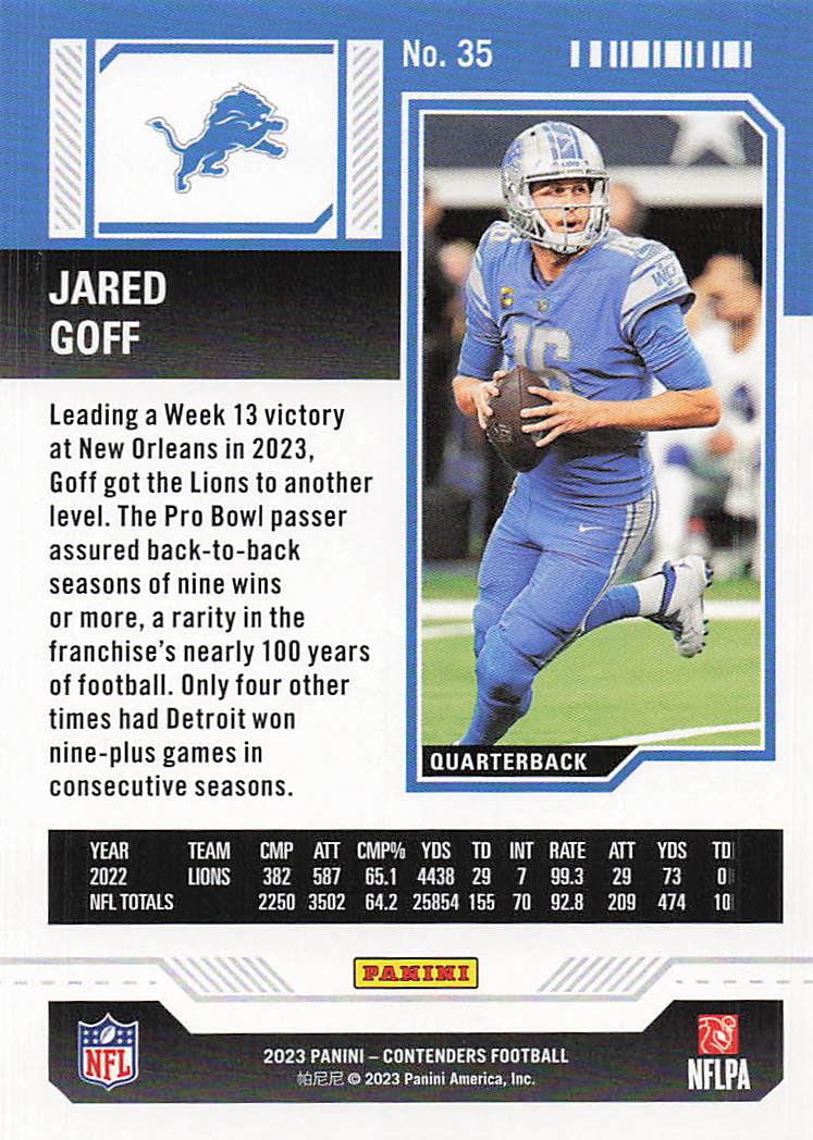 2023 Panini Contenders Game Ticket Red Jared Goff #35
