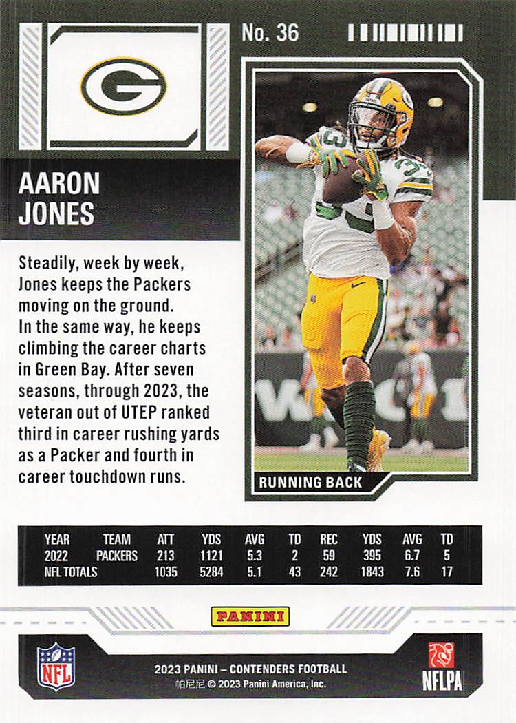 2023 Panini Contenders Game Ticket Red Aaron Jones #36
