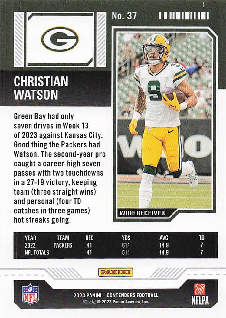 2023 Panini Contenders Game Ticket Red Christian Watson #37