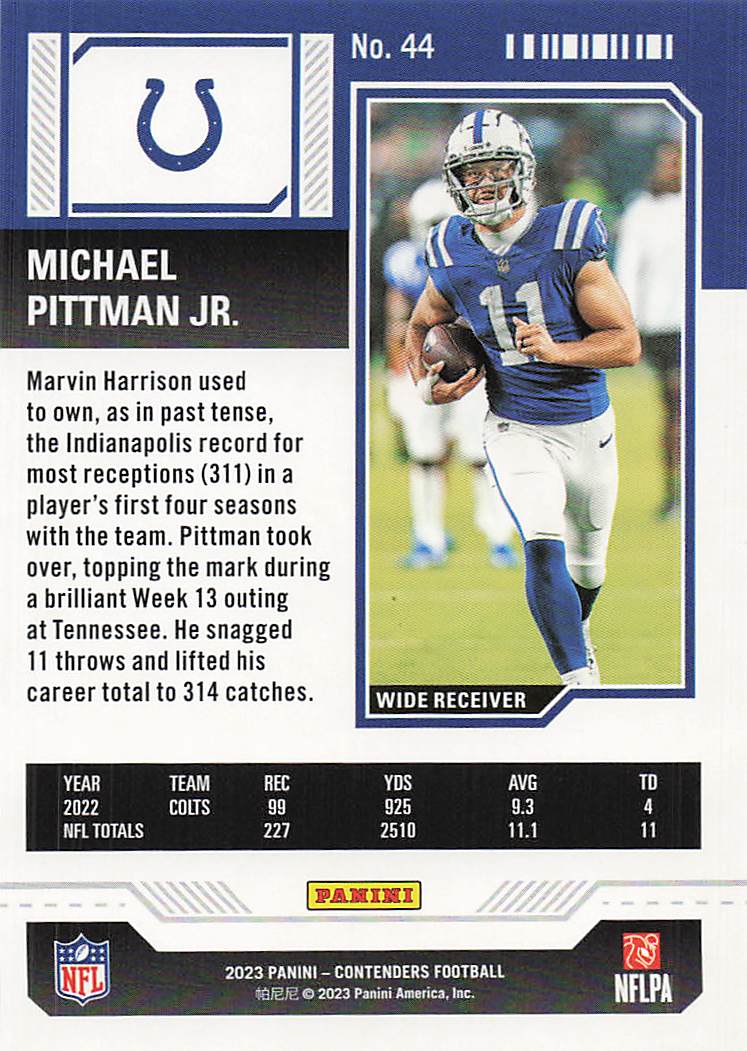 2023 Panini Contenders Game Ticket Red Michael Pittman Jr. #44