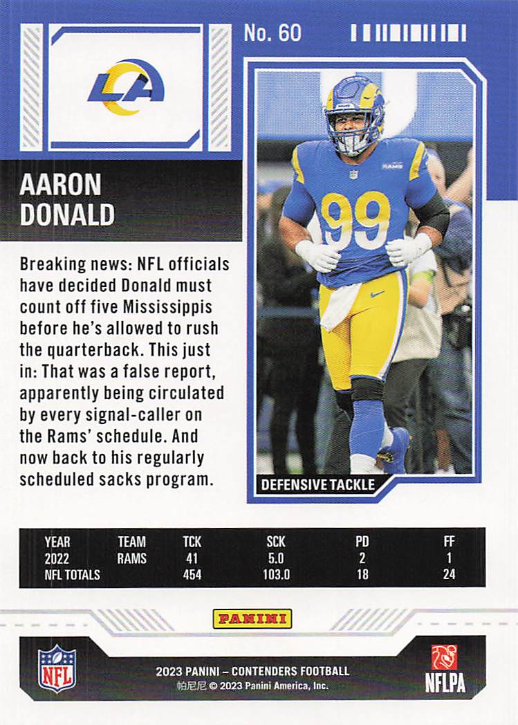 2023 Panini Contenders Game Ticket Red Aaron Donald #60