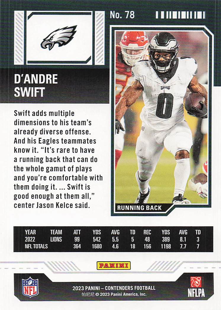 2023 Panini Contenders Game Ticket Red D'Andre Swift #78