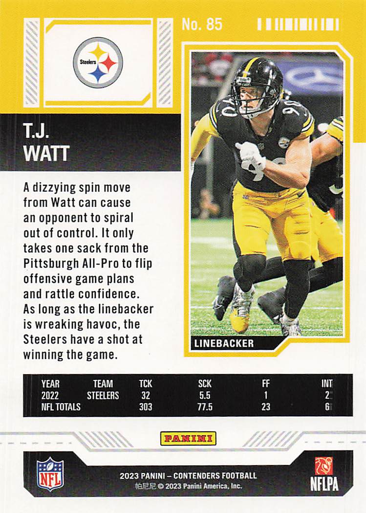 2023 Panini Contenders Game Ticket Red T.J. Watt #85