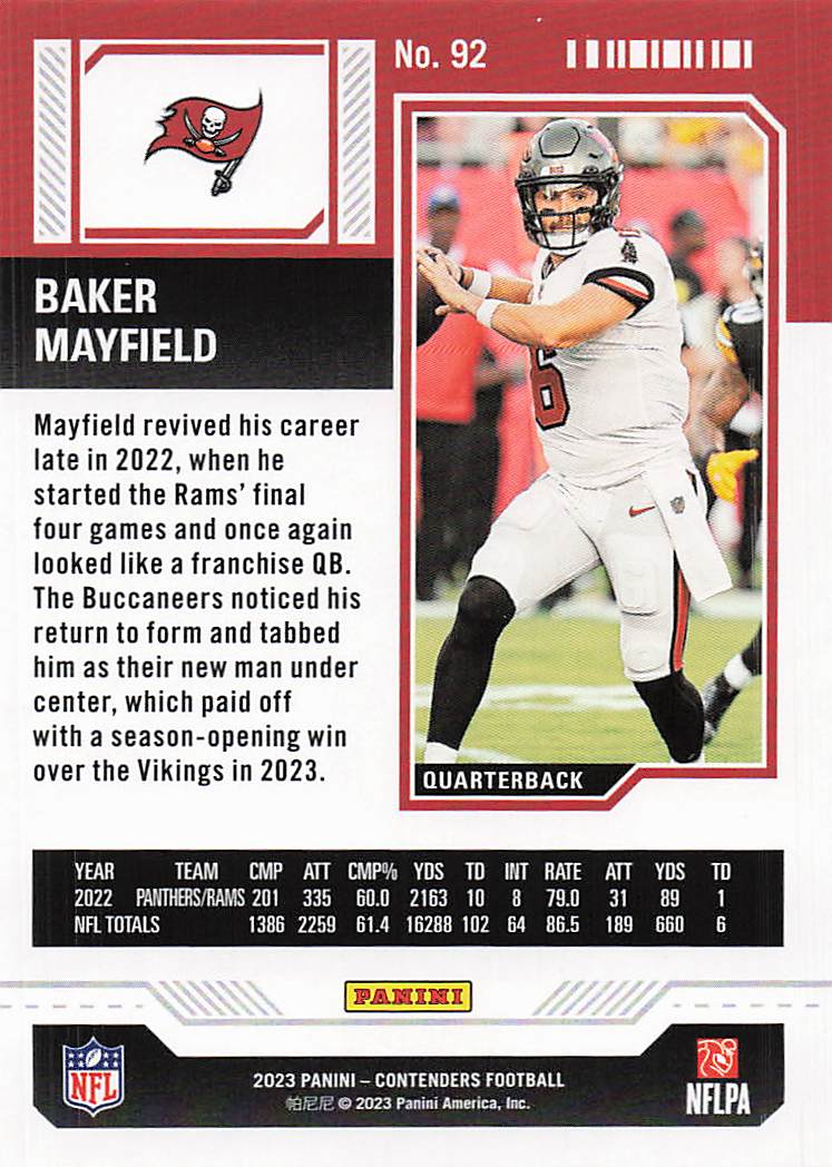 2023 Panini Contenders Game Ticket Red Baker Mayfield #92