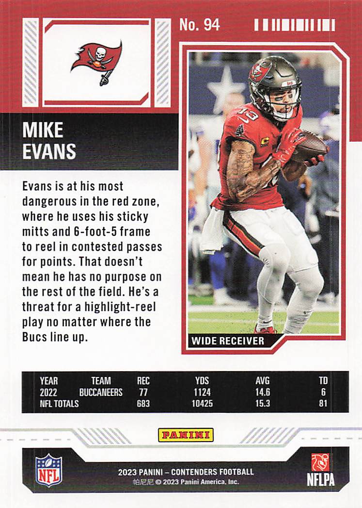 2023 Panini Contenders Game Ticket Red Mike Evans #94