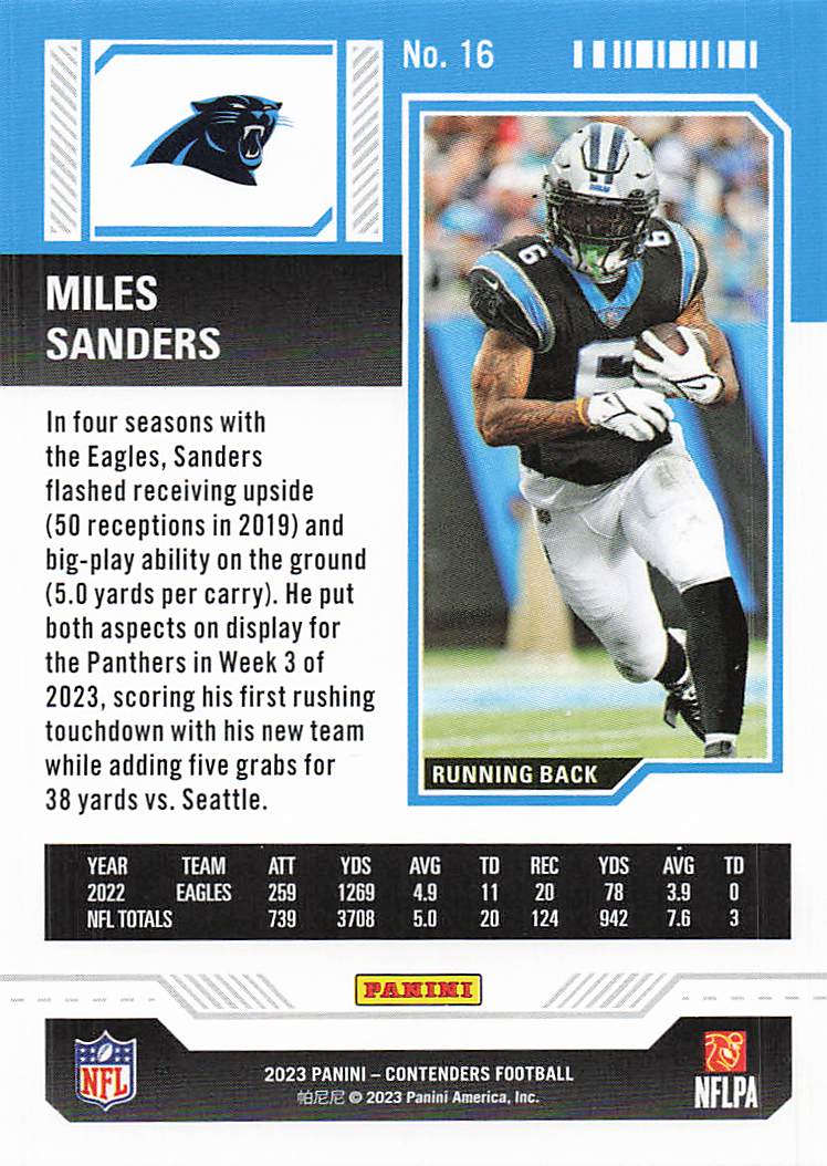 2023 Panini Contenders Game Ticket Bronze Miles Sanders #16