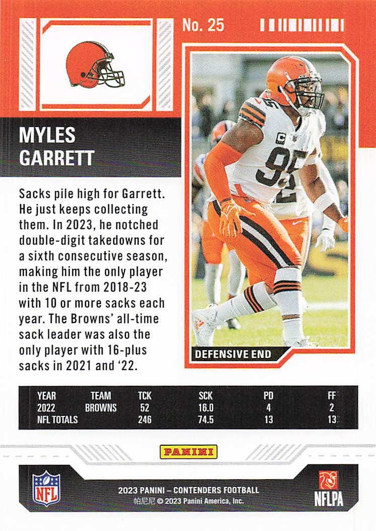 2023 Panini Contenders Game Ticket Bronze Myles Garrett #25