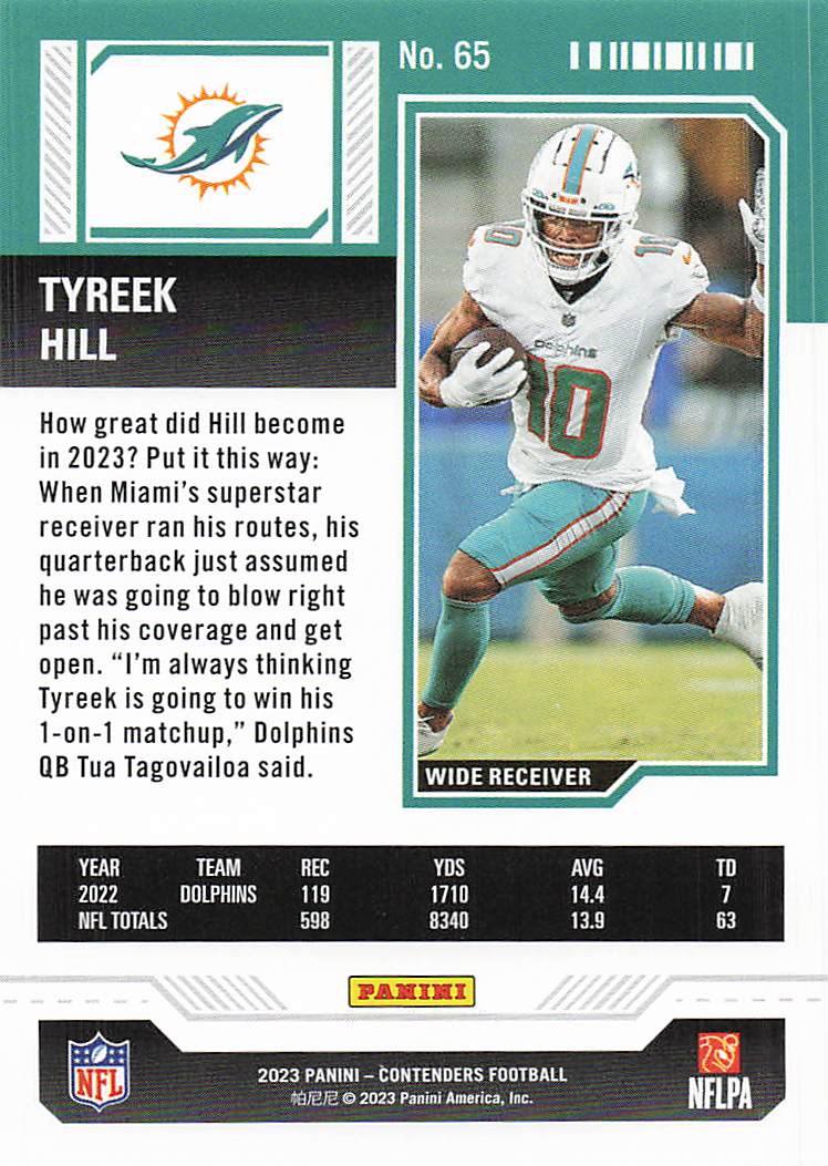 2023 Panini Contenders Game Ticket Bronze Tyreek Hill #65