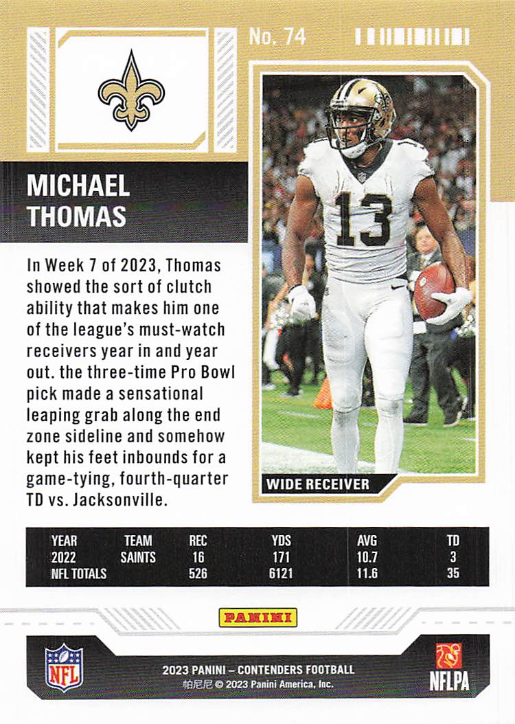 2023 Panini Contenders Game Ticket Bronze Michael Thomas #74