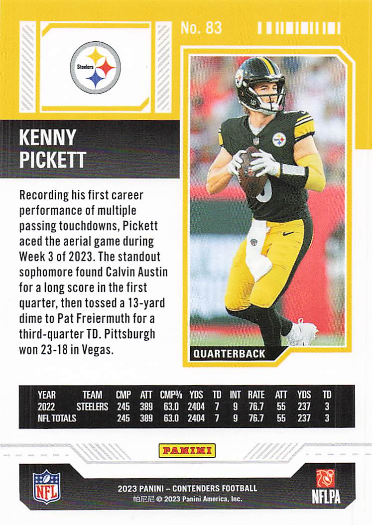 2023 Panini Contenders Game Ticket Bronze Kenny Pickett #83