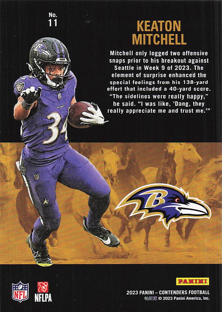 2023 Panini Contenders Rookie Stallions Keaton Mitchell #11
