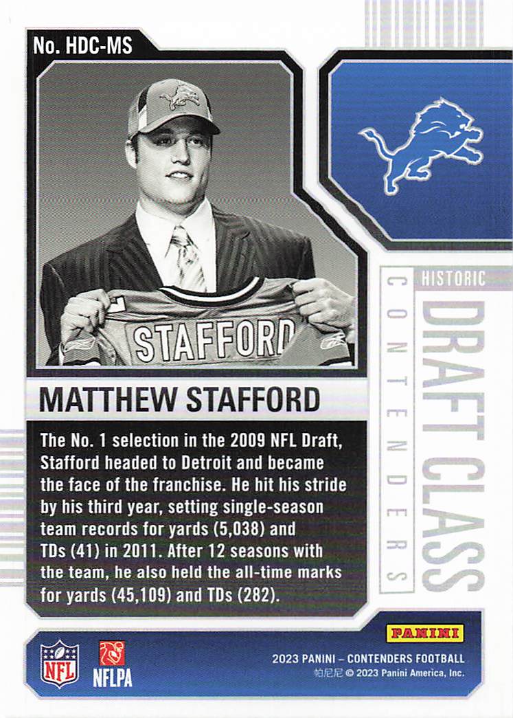 2023 Panini Contenders Draft Class Contenders Matthew Stafford #HDC-MS