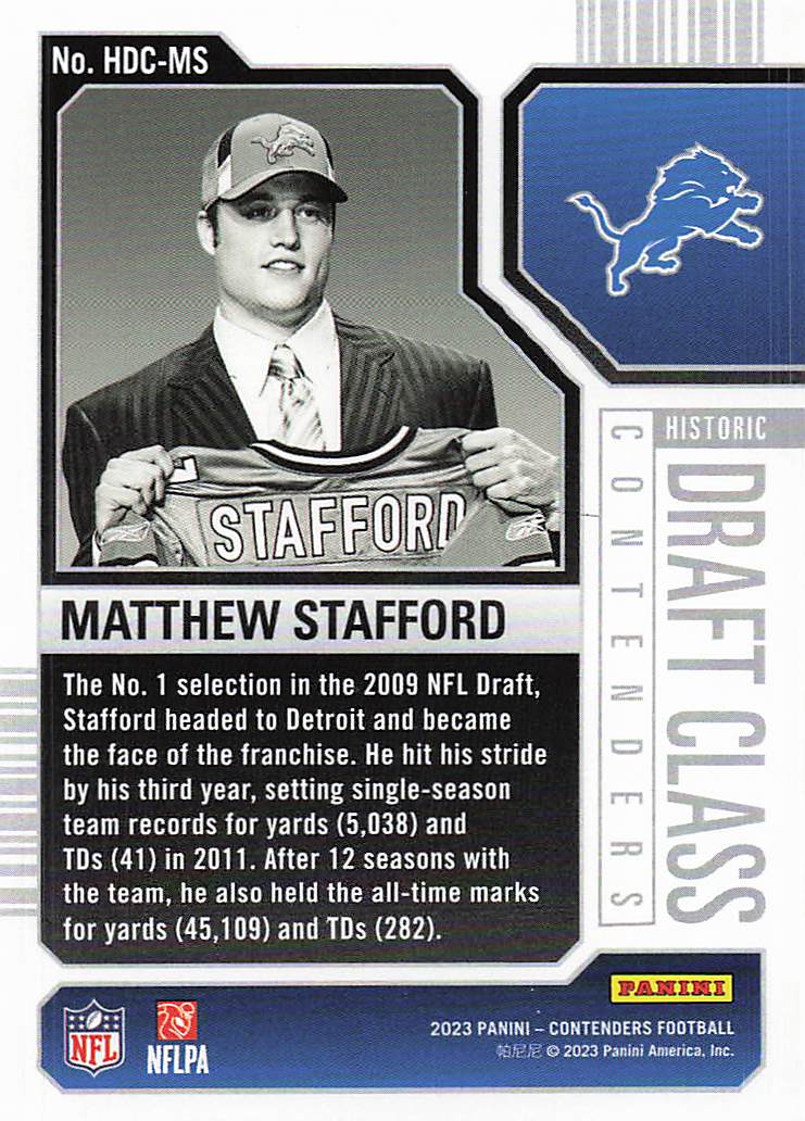 2023 Panini Contenders Draft Class Contenders Bronze Matthew Stafford #HDC-MS