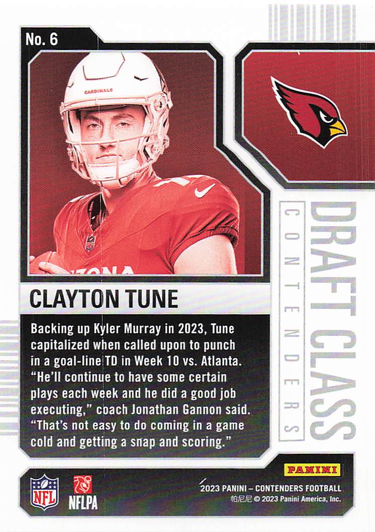 2023 Panini Contenders Draft Class Contenders Clayton Tune #6 RC