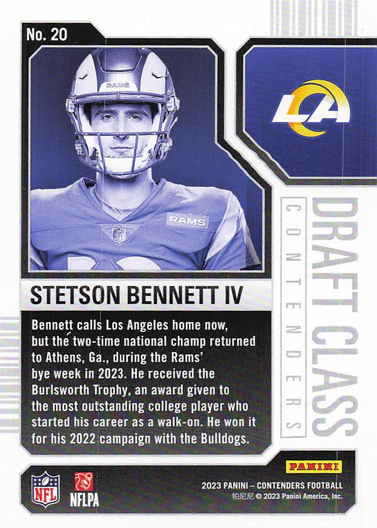 2023 Panini Contenders Draft Class Contenders Stetson Bennett IV #20 RC