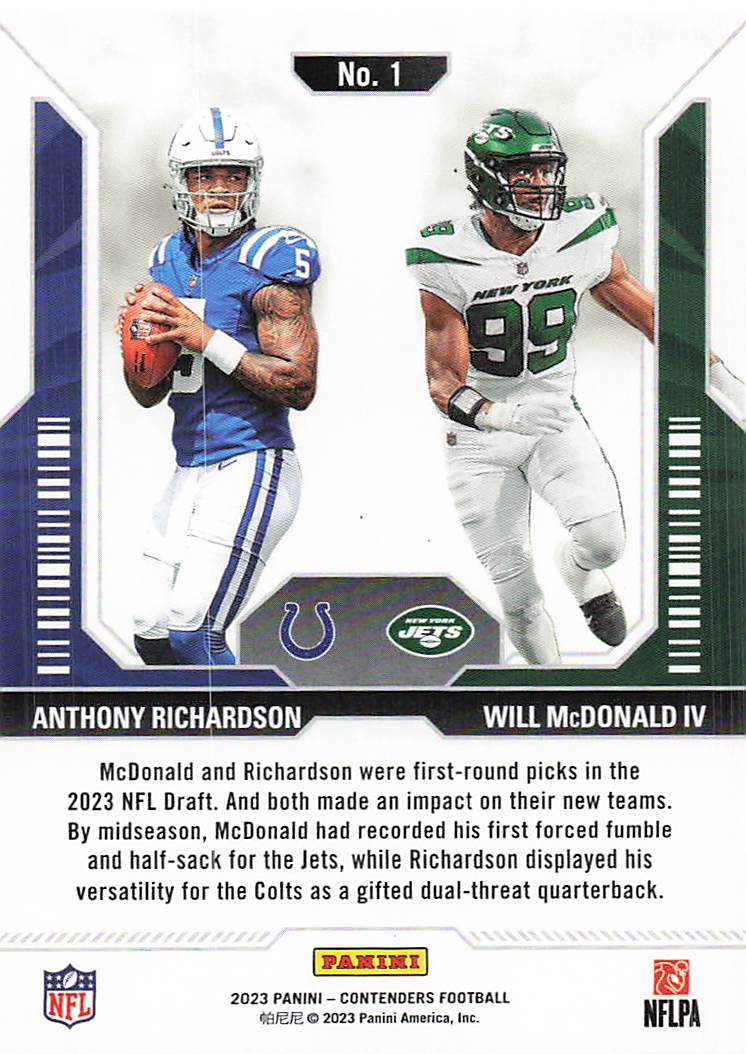 2023 Panini Contenders Round Numbers Anthony Richardson - Will McDonald IV #1