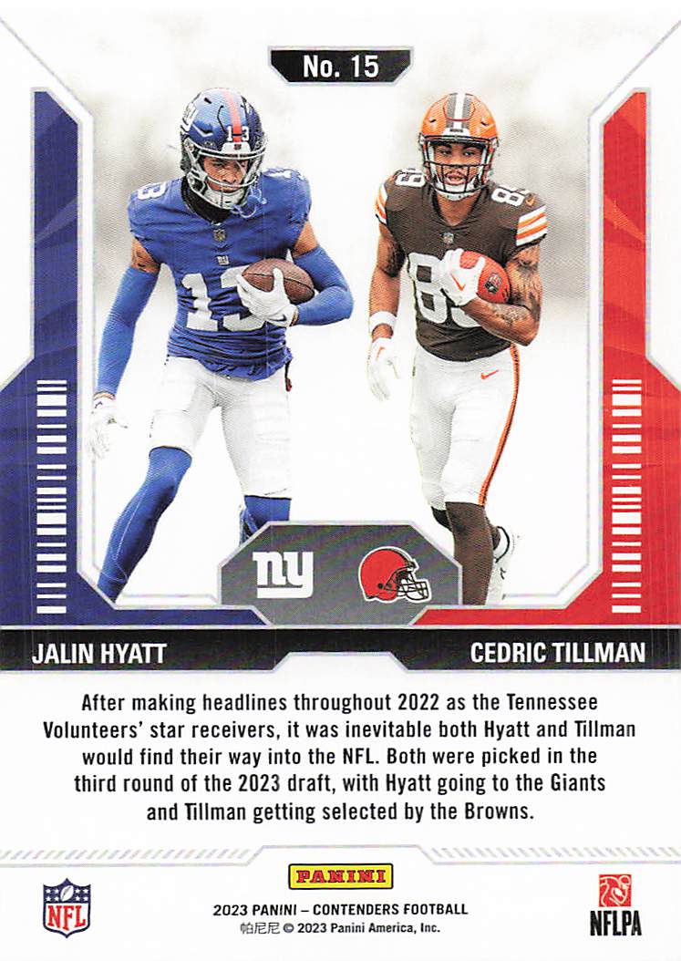 2023 Panini Contenders Round Numbers Jalin Hyatt - Cedric Tillman #15