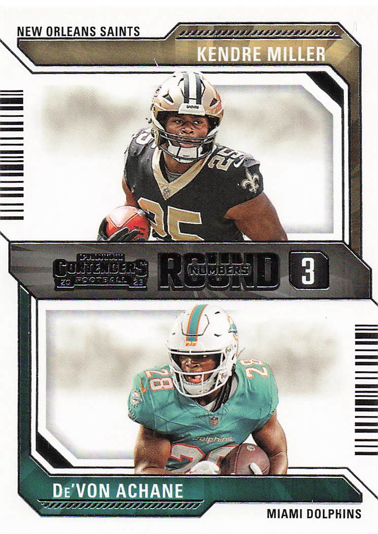 2023 Panini Contenders Round Numbers Kendre Miller - De'Von Achane #16