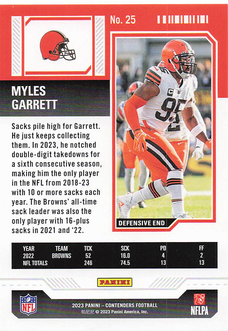 2023 Panini Contenders Red Game Ticket Myles Garrett #25