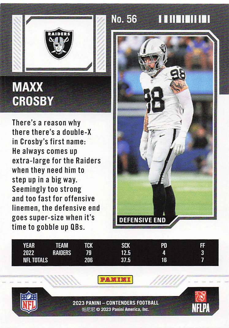 2023 Panini Contenders Red Game Ticket Maxx Crosby #56