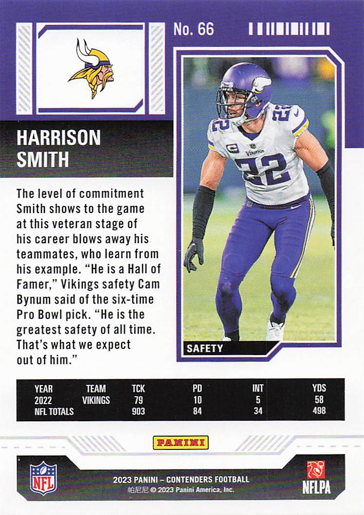 2023 Panini Contenders Red Game Ticket Harrison Smith #66