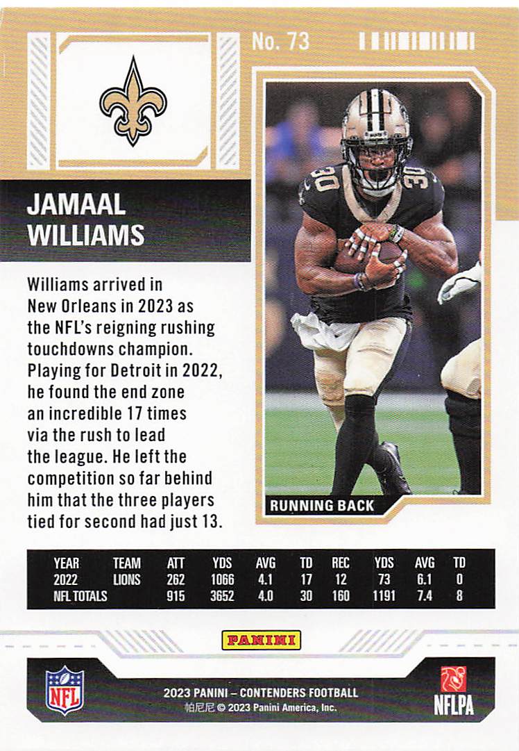 2023 Panini Contenders Red Game Ticket Jamaal Williams #73