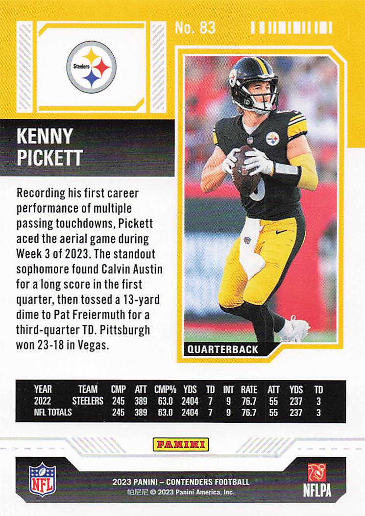 2023 Panini Contenders Red Game Ticket Kenny Pickett #83