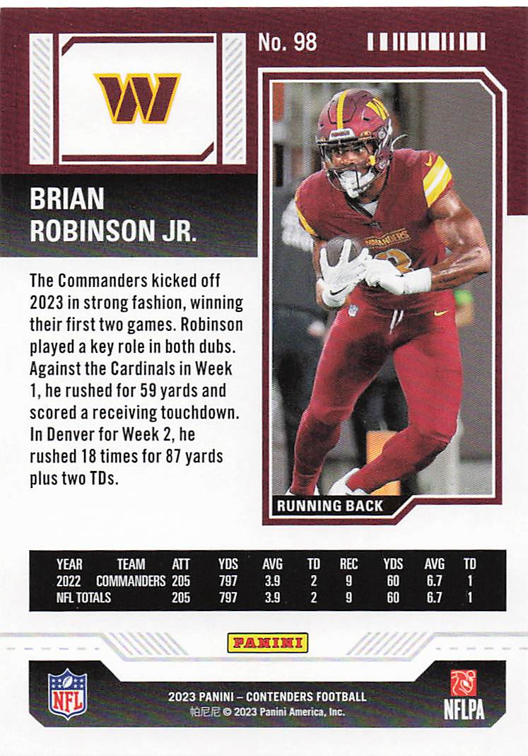 2023 Panini Contenders Red Game Ticket Brian Robinson Jr. #98