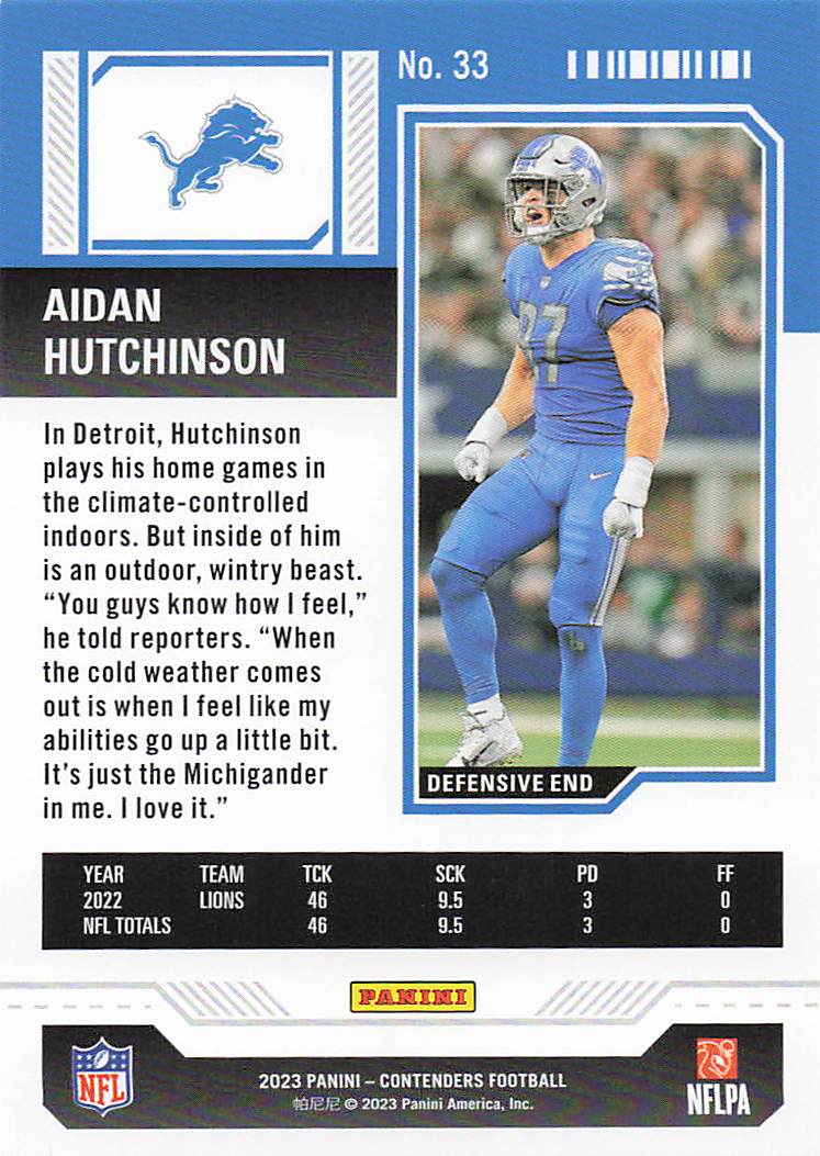 2023 Panini Contenders Bronze Game Ticket Aidan Hutchinson #33