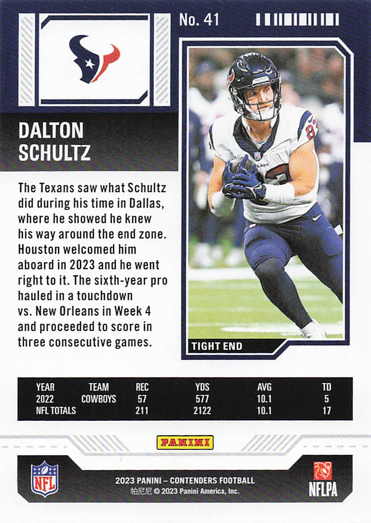 2023 Panini Contenders Bronze Game Ticket Dalton Schultz #41